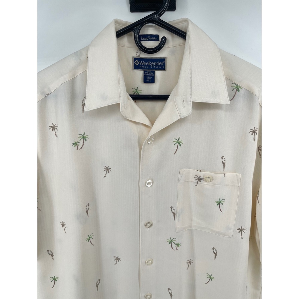 Weekender Button Down Shirt Mens Large Cream Luau Edition Palm Tree Excellent